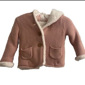 Carter’s Pink Knit Button Hooded Coat Girls 18 Months Toddler Winter Bear Ears